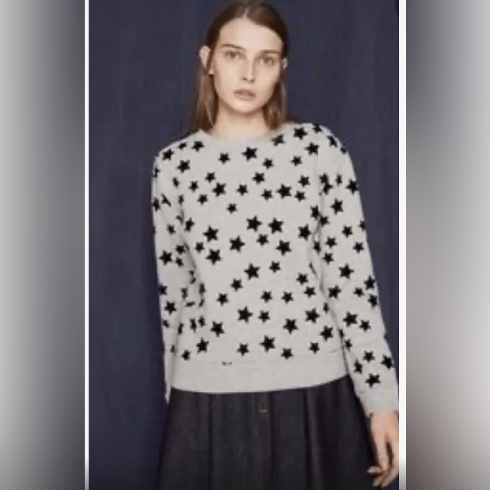 Maje Tiana Star-print Fleece Sweatshirt Pullover, nwot, size 1, grey